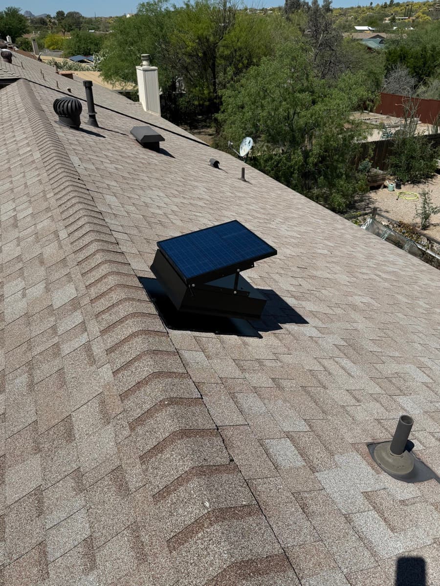 30W solar attic fan installed on Tucson roof by Arizona Attic Pros